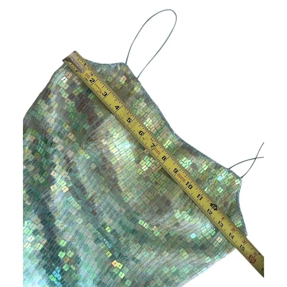 Vintage Cache Silk Beaded Ombré Sequins Iridescent Gown Mermaid Embellished Y2k - Picture 10 of 16